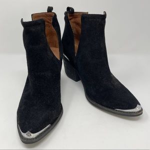 Jeffrey Campbell Cromwell Black Suede Silver Accent Western Bootie Womens Sz 10